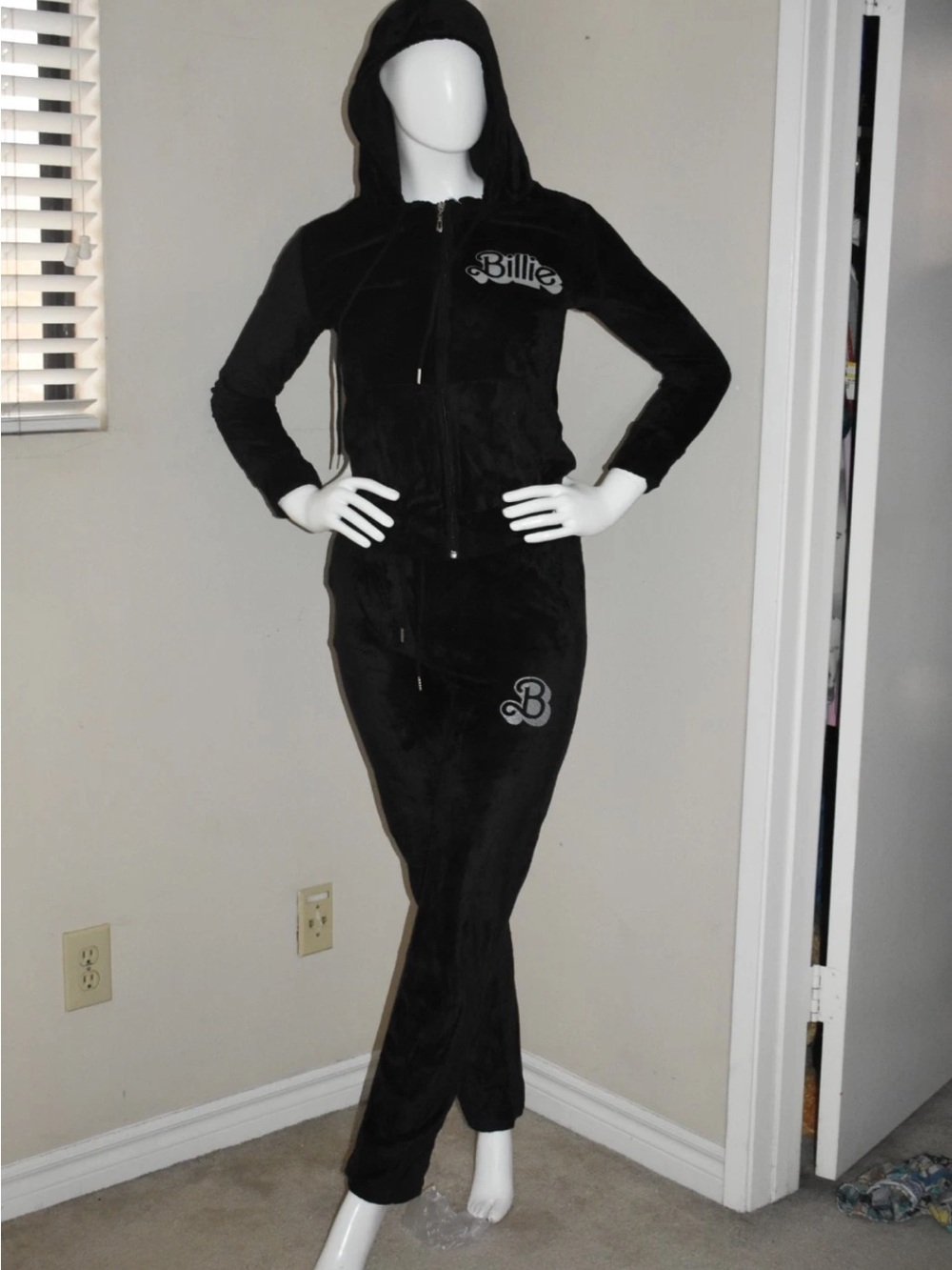 Barbie X Billie Eilish Black Velour Tracksuit Set Pants And Hoodie Jacket Set S